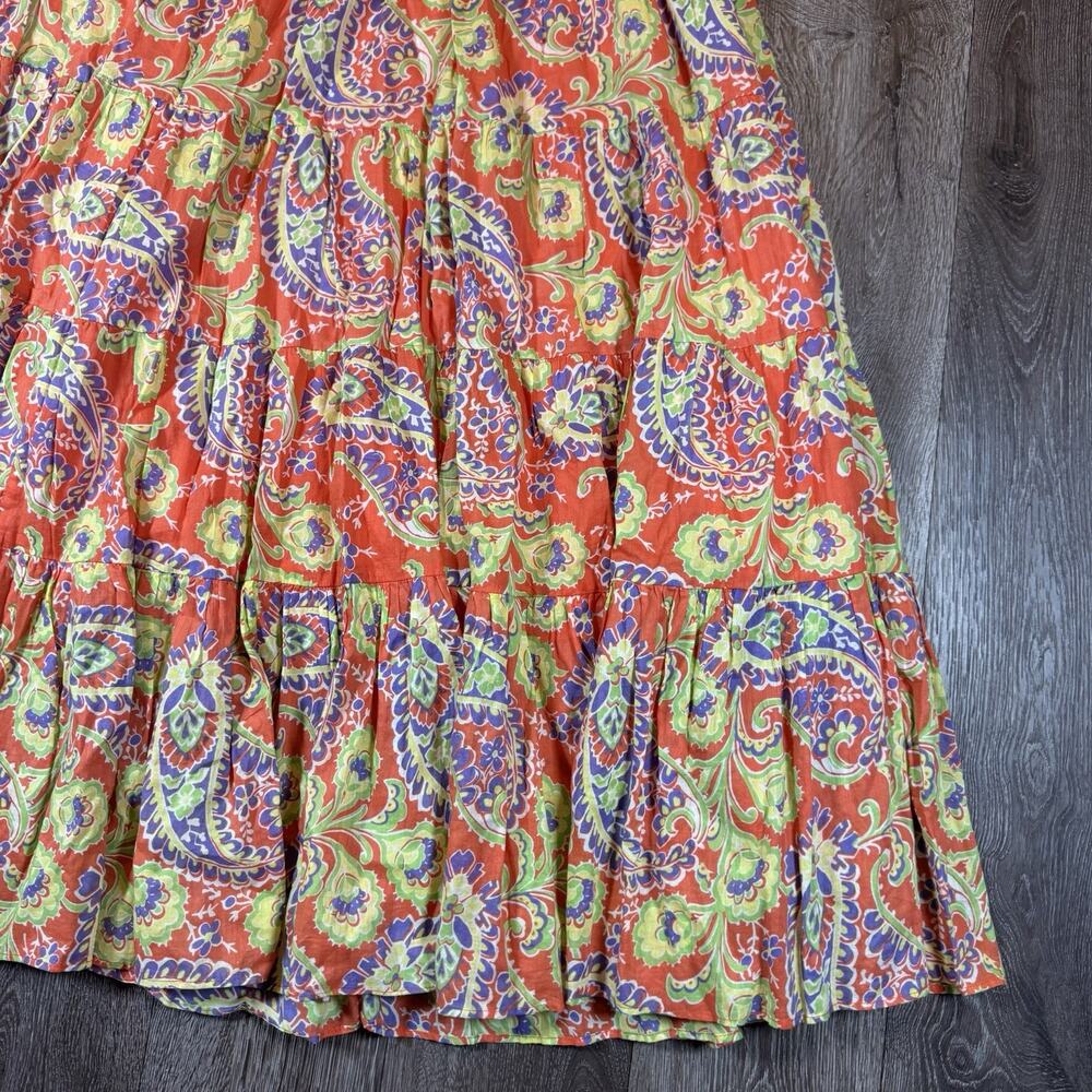 Ralph Lauren Orange Paisley Tiered Maxi Full Skirt Women's Boho Cottagecore SZ M - Picture 4 of 12
